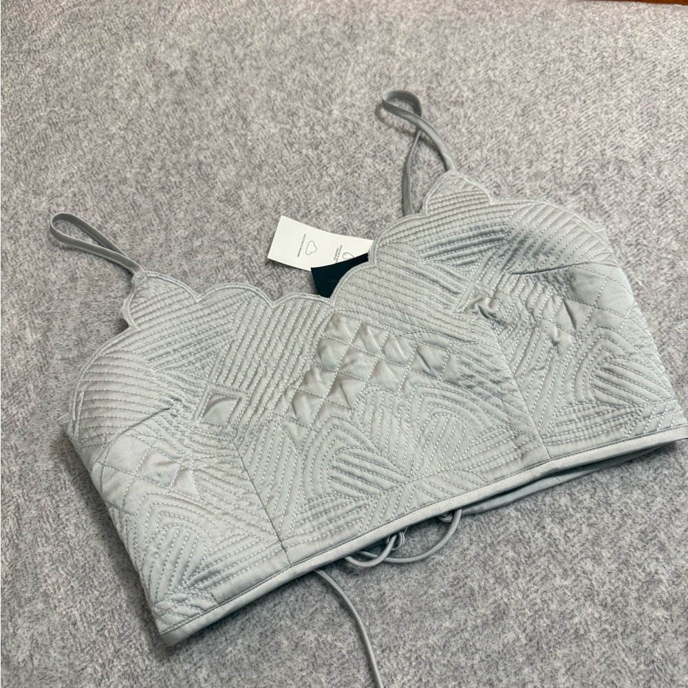 Quilted Light Gray Bralette Crop Top - Women Intimates